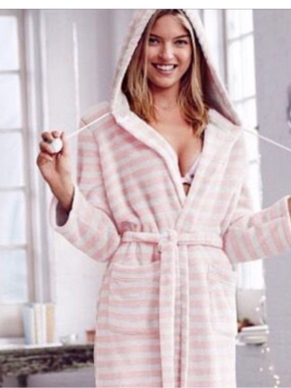 Victoria's Secret Hooded short hood stripe Cozy Robe small used